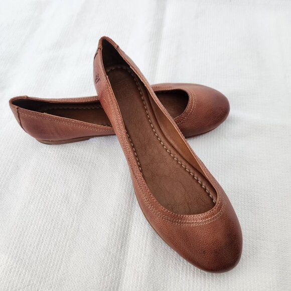 Frye Womens 9M Carson Ballet Flats Shoes Leather Cognac Slip On Round Toe Rustic - Picture 13 of 14
